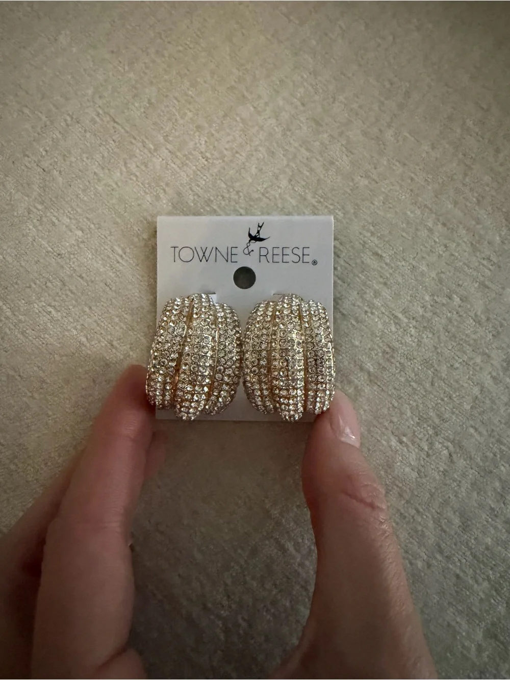 Towne & Reese Gold Crystal Crescent Clip-On Earrings